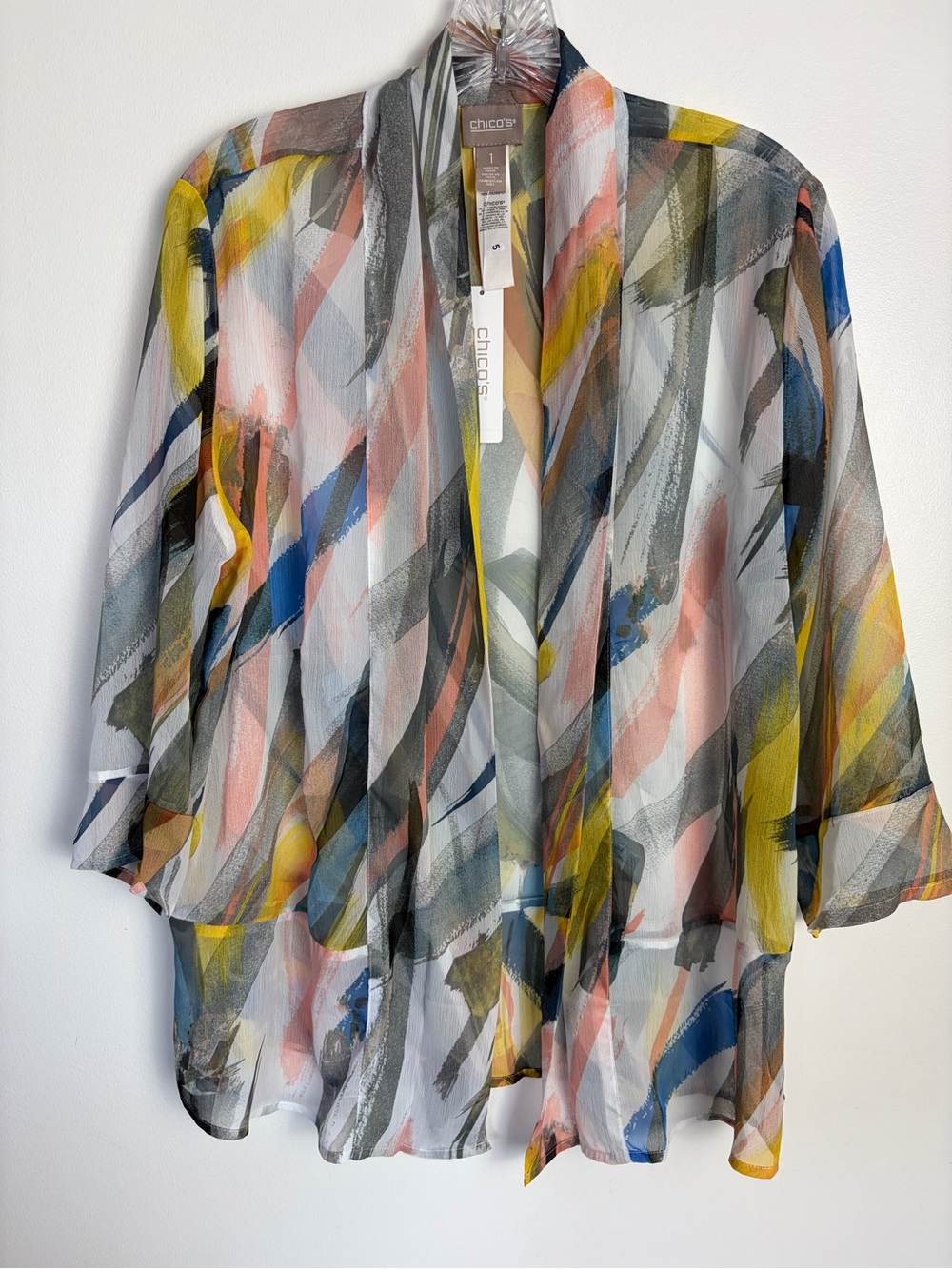 Chico’s Sunbeam Sheer Multicolor Brushstroke Jacket